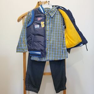 Little Rebels 3 Piece Outfit Joggers Plaid Vest 4T